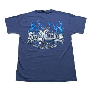 Street Vibrations Reno Nevada 2005 T-Shirt Men’s Large Blue Flames Biker Y2K